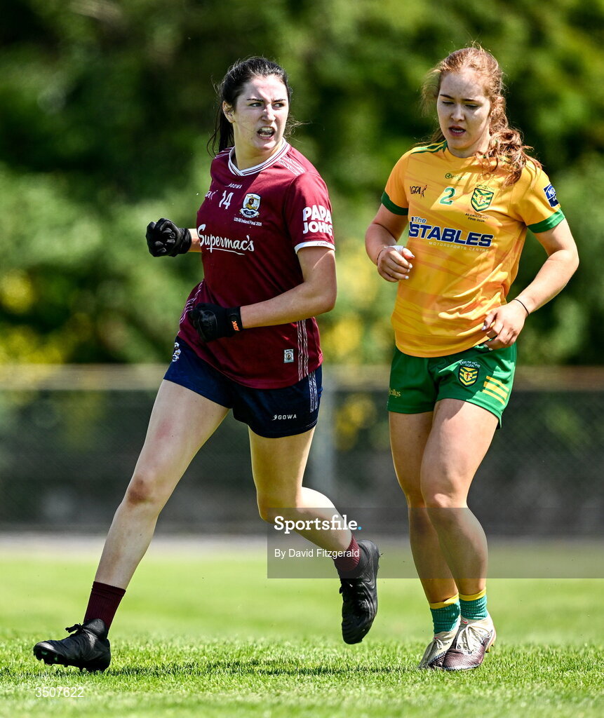 11 July 2026; Alisha O'Malley of Galway celebrates after scoring her side's second goal during the 2026 LGFA All-Ireland U20 final match between Donegal and Galway at Kilcoyne Memorial Park in Tubbercurry, Sligo. Photo by David Fitzgerald/Sportsfile