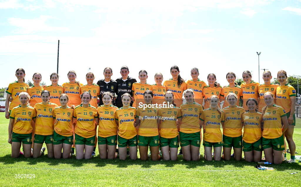 11 July 2026; The Donegal team before the 2026 LGFA All-Ireland U20 final match between Donegal and Galway at Kilcoyne Memorial Park in Tubbercurry, Sligo. Photo by David Fitzgerald/Sportsfile