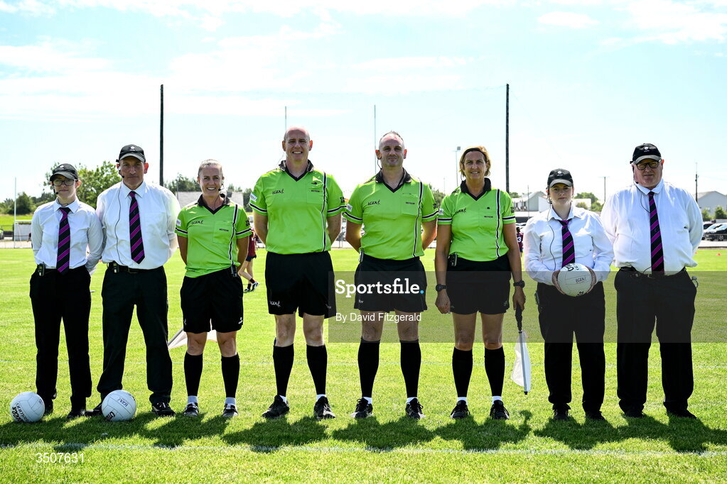 11 July 2026; Match officials and umpires before the 2026 LGFA All-Ireland U20 final match between Donegal and Galway at Kilcoyne Memorial Park in Tubbercurry, Sligo. Photo by David Fitzgerald/Sportsfile