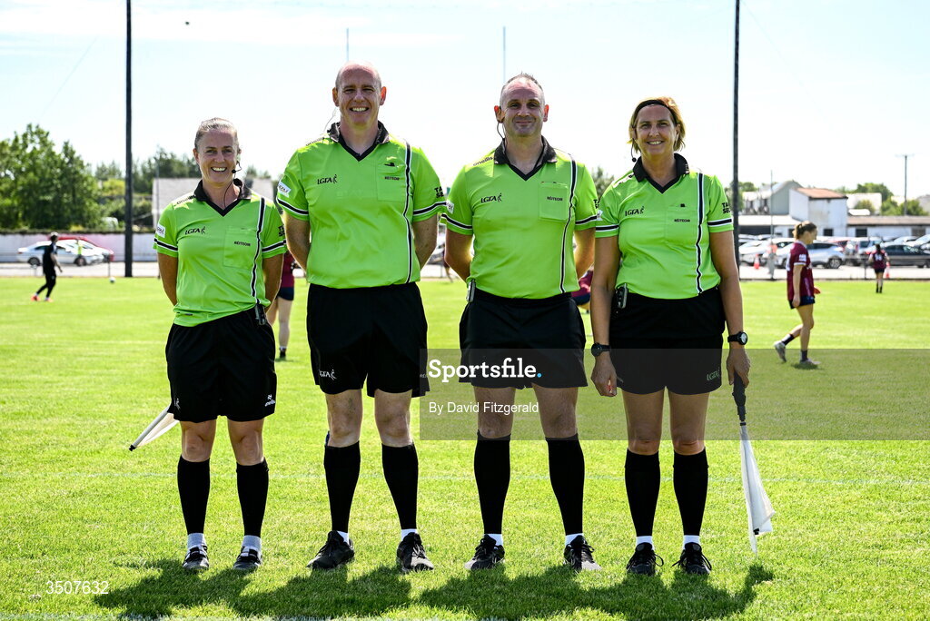 11 July 2026; Match officials before the 2026 LGFA All-Ireland U20 final match between Donegal and Galway at Kilcoyne Memorial Park in Tubbercurry, Sligo. Photo by David Fitzgerald/Sportsfile
