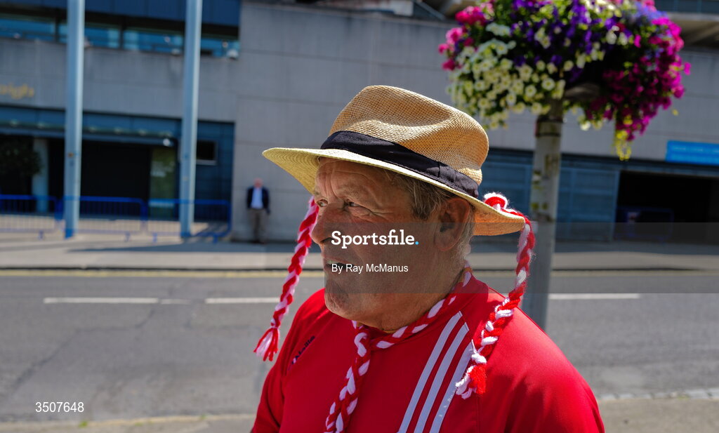 11 July 2026; A Louth supporter outside Croke Park before the GAA Football All-Ireland Senior Championship semi-final match between Mayo and Louth at Croke Park in Dublin. Photo by Ray McManus/Sportsfile