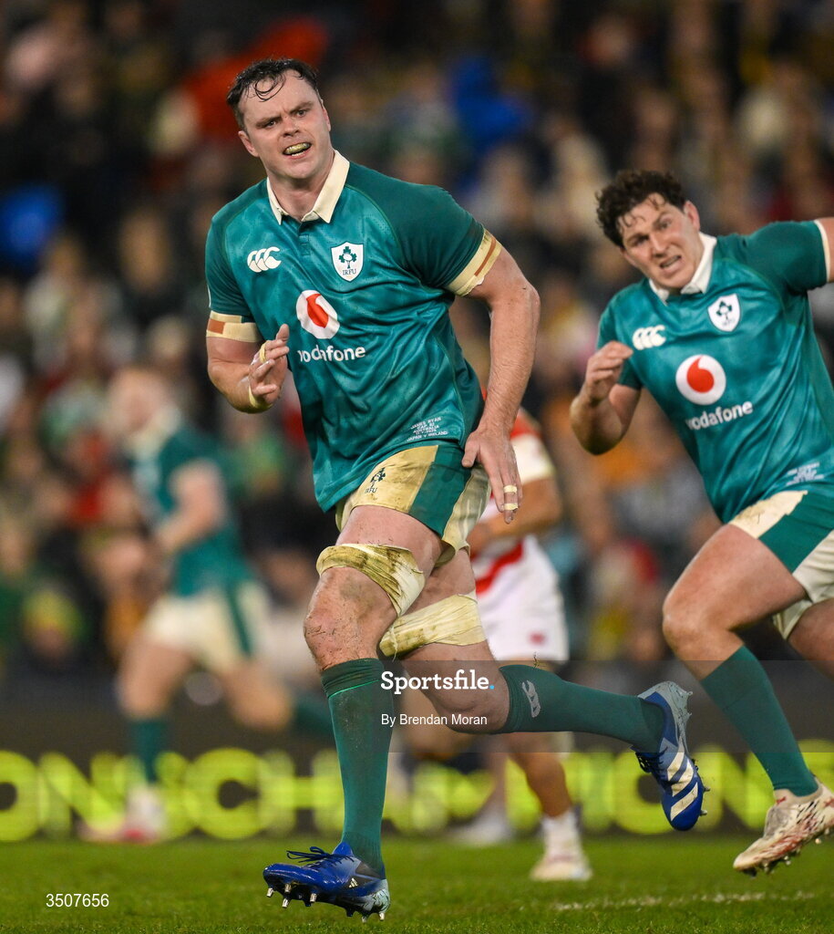 11 July 2026; James Ryan of Ireland during the 2026 Nations Championship Round Two match between Japan and Ireland at McDonald Jones Stadium in Newcastle, Australia. Photo by Brendan Moran/Sportsfile