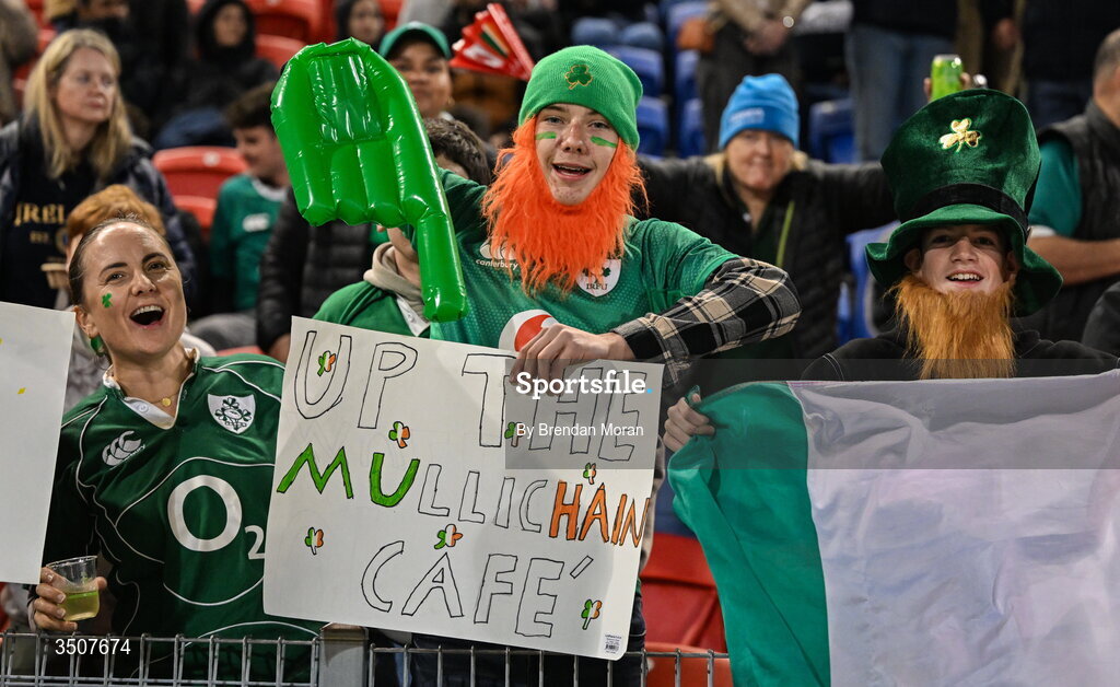 11 July 2026; Ireland supporters during the 2026 Nations Championship Round Two match between Japan and Ireland at McDonald Jones Stadium in Newcastle, Australia. Photo by Brendan Moran/Sportsfile