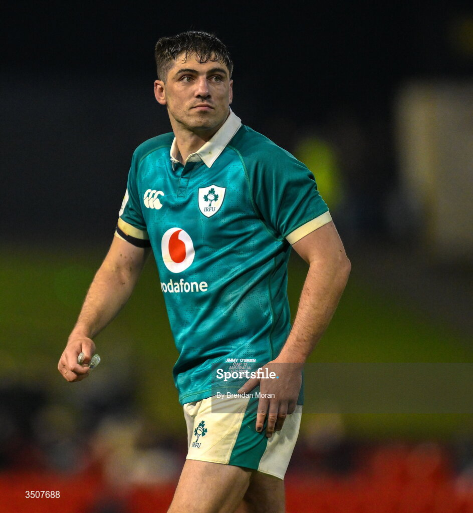 11 July 2026; Jimmy O'Brien of Ireland during the 2026 Nations Championship Round Two match between Japan and Ireland at McDonald Jones Stadium in Newcastle, Australia. Photo by Brendan Moran/Sportsfile