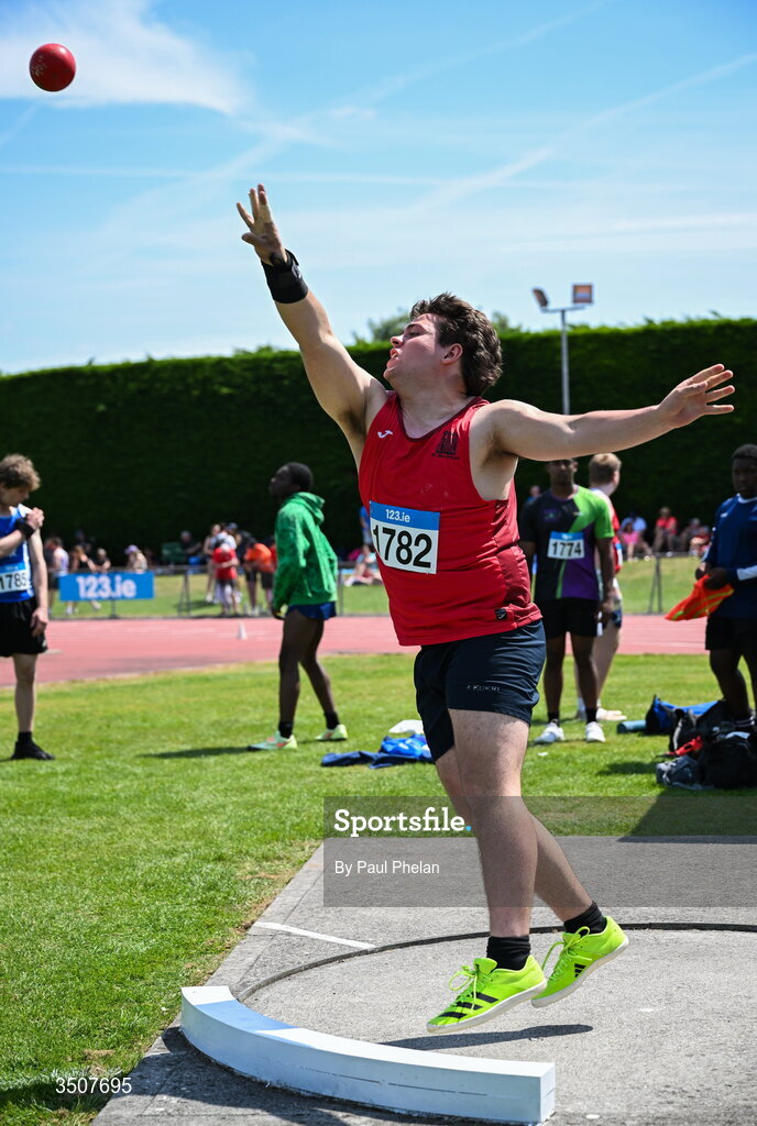 11 July 2026; Tehan Stander of Fr. Murphy A.C. competes in the U18 boy's Shot Put during day three of the 123.ie National Championships at Tullamore Harriers Athletics Club in Tullamore, Offaly. Photo by Paul Phelan/Sportsfile