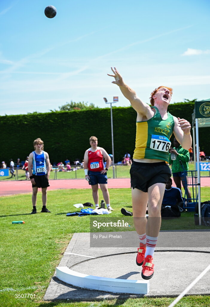 11 July 2026; Liam Rohan of An Ríocht A.C. competes in the U18 boy's Shot Put during day three of the 123.ie National Championships at Tullamore Harriers Athletics Club in Tullamore, Offaly. Photo by Paul Phelan/Sportsfile