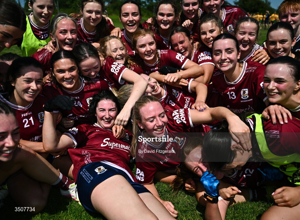 11 July 2026; Galway players celebrate after the 2026 LGFA All-Ireland U20 final match between Donegal and Galway at Kilcoyne Memorial Park in Tubbercurry, Sligo. Photo by David Fitzgerald/Sportsfile