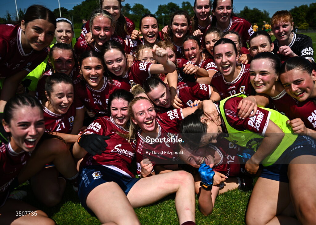 11 July 2026; Galway players celebrate after the 2026 LGFA All-Ireland U20 final match between Donegal and Galway at Kilcoyne Memorial Park in Tubbercurry, Sligo. Photo by David Fitzgerald/Sportsfile