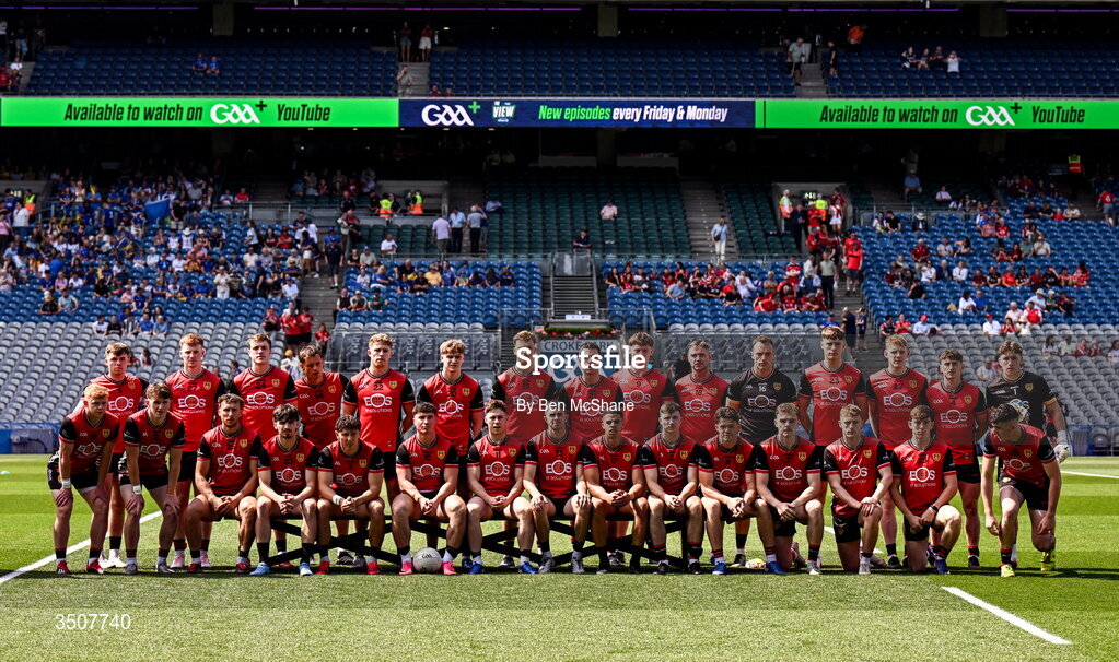 11 July 2026; The Down team before the Tailteann Cup final match between Down and Wicklow at Croke Park in Dublin. Photo by Ben McShane/Sportsfile