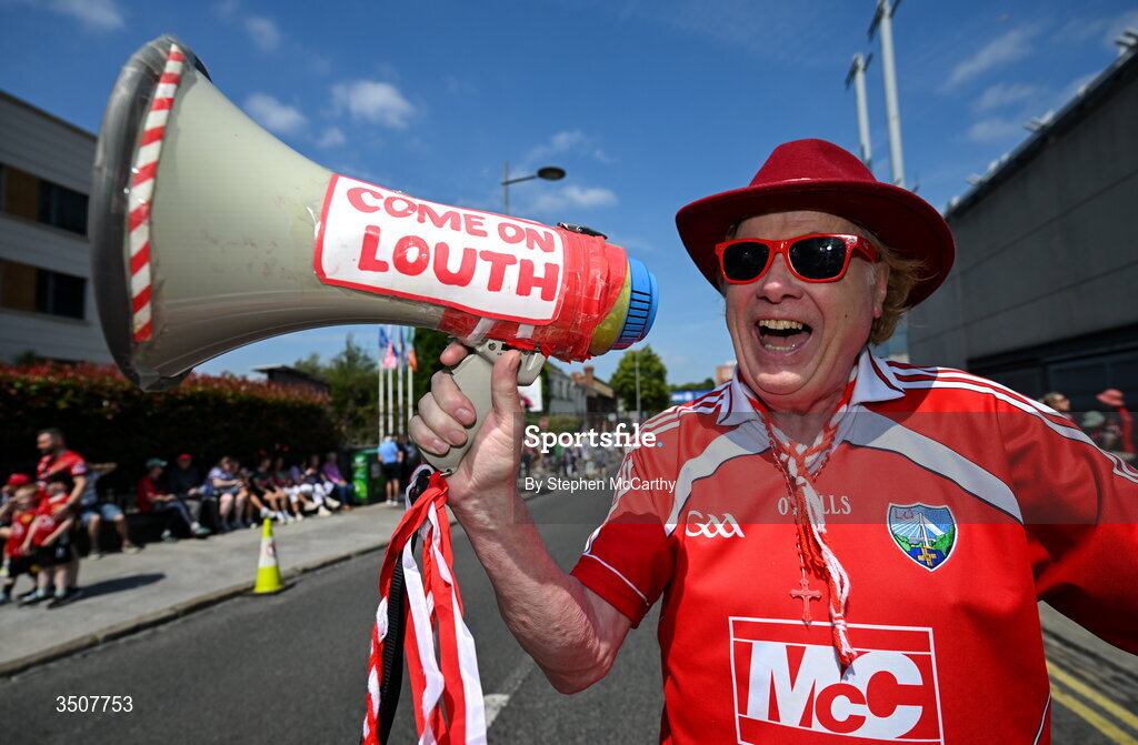11 July 2026; Louth supporter Frank Godfrey, from Drogheda, before the GAA Football All-Ireland Senior Championship semi-final match between Mayo and Louth at Croke Park in Dublin. Photo by Stephen McCarthy/Sportsfile