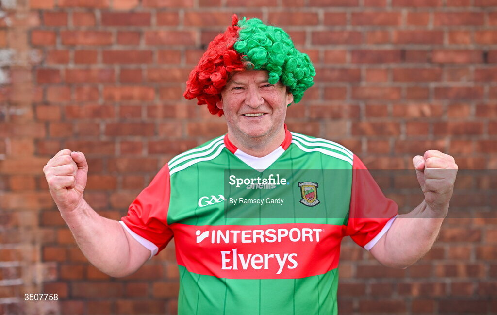 11 July 2026; Mayo supporter Tom Hickey, from Ballyhaunis, before the GAA Football All-Ireland Senior Championship semi-final match between Mayo and Louth at Croke Park in Dublin. Photo by Ramsey Cardy/Sportsfile