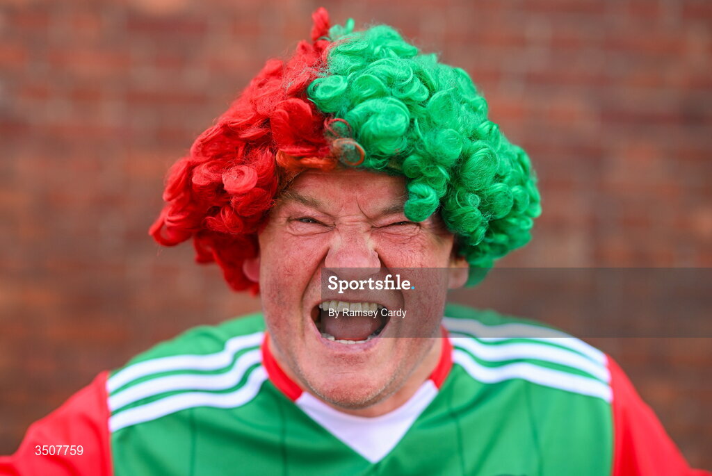 11 July 2026; Mayo supporter Tom Hickey, from Ballyhaunis, before the GAA Football All-Ireland Senior Championship semi-final match between Mayo and Louth at Croke Park in Dublin. Photo by Ramsey Cardy/Sportsfile