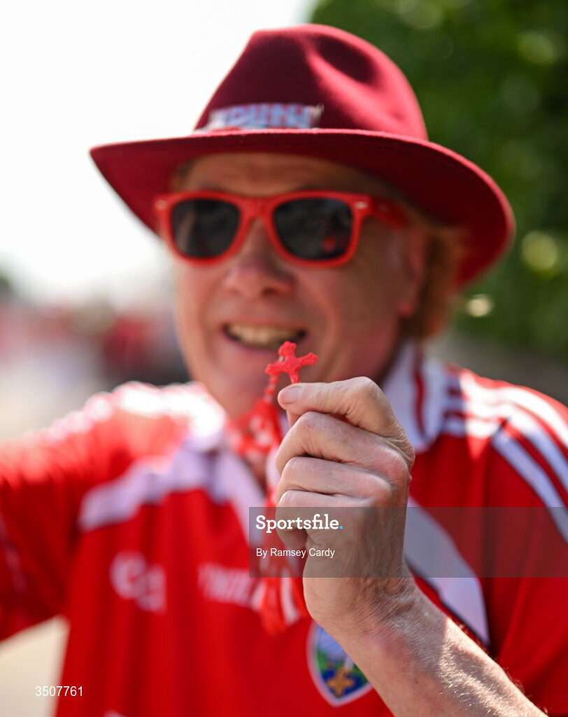 11 July 2026; Louth supporter William Frank, from Drogheda, before the GAA Football All-Ireland Senior Championship semi-final match between Mayo and Louth at Croke Park in Dublin. Photo by Ramsey Cardy/Sportsfile