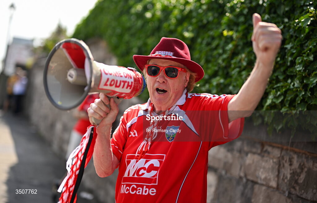 11 July 2026; Louth supporter William Frank, from Drogheda, before the GAA Football All-Ireland Senior Championship semi-final match between Mayo and Louth at Croke Park in Dublin. Photo by Ramsey Cardy/Sportsfile