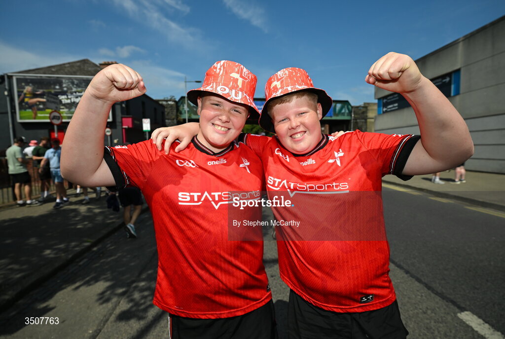 11 July 2026; Louth supporters Aaron and Jack Fedigan, from Ardee, before the GAA Football All-Ireland Senior Championship semi-final match between Mayo and Louth at Croke Park in Dublin. Photo by Stephen McCarthy/Sportsfile