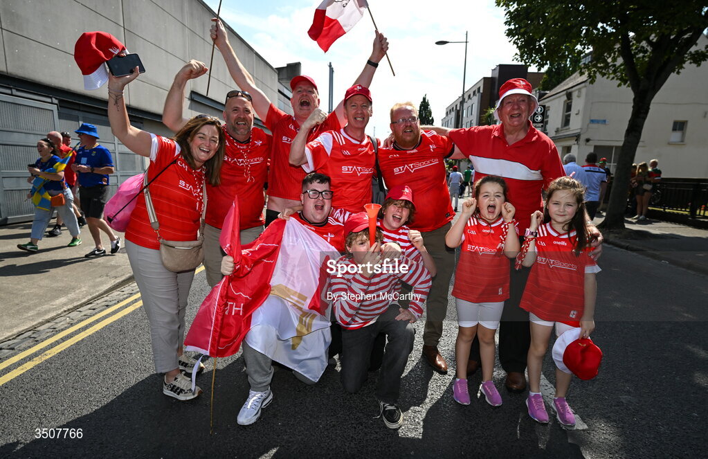 11 July 2026; Louth supporters before the GAA Football All-Ireland Senior Championship semi-final match between Mayo and Louth at Croke Park in Dublin. Photo by Stephen McCarthy/Sportsfile