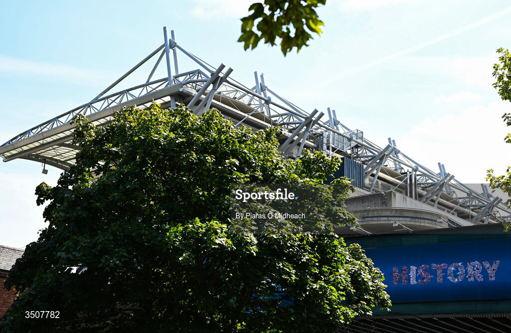 11 July 2026; A view of the Hogan Stand from outside the stadium before the GAA Football All-Ireland Senior Championship semi-final match between Mayo and Louth at Croke Park in Dublin. Photo by Piaras Ó Mídheach/Sportsfile