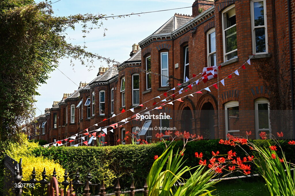 11 July 2026; Louth bunting outside the stadium before the GAA Football All-Ireland Senior Championship semi-final match between Mayo and Louth at Croke Park in Dublin. Photo by Piaras Ó Mídheach/Sportsfile
