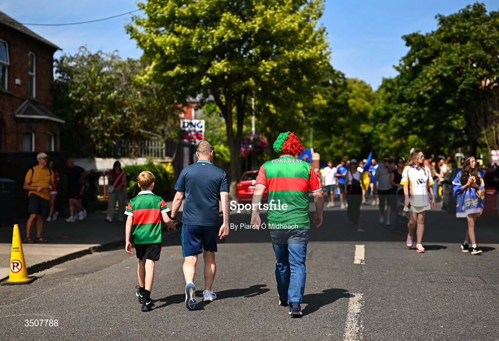 11 July 2026; Supporters outside the stadium before the GAA Football All-Ireland Senior Championship semi-final match between Mayo and Louth at Croke Park in Dublin. Photo by Piaras Ó Mídheach/Sportsfile