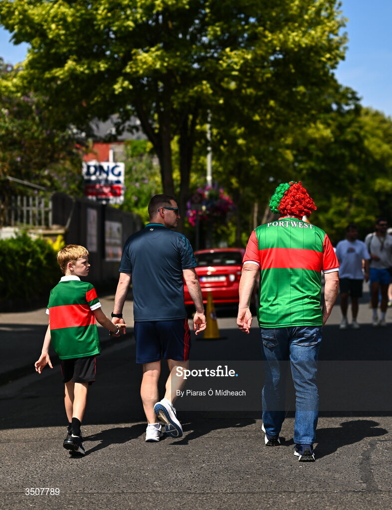 11 July 2026; Supporters outside the stadium before the GAA Football All-Ireland Senior Championship semi-final match between Mayo and Louth at Croke Park in Dublin. Photo by Piaras Ó Mídheach/Sportsfile