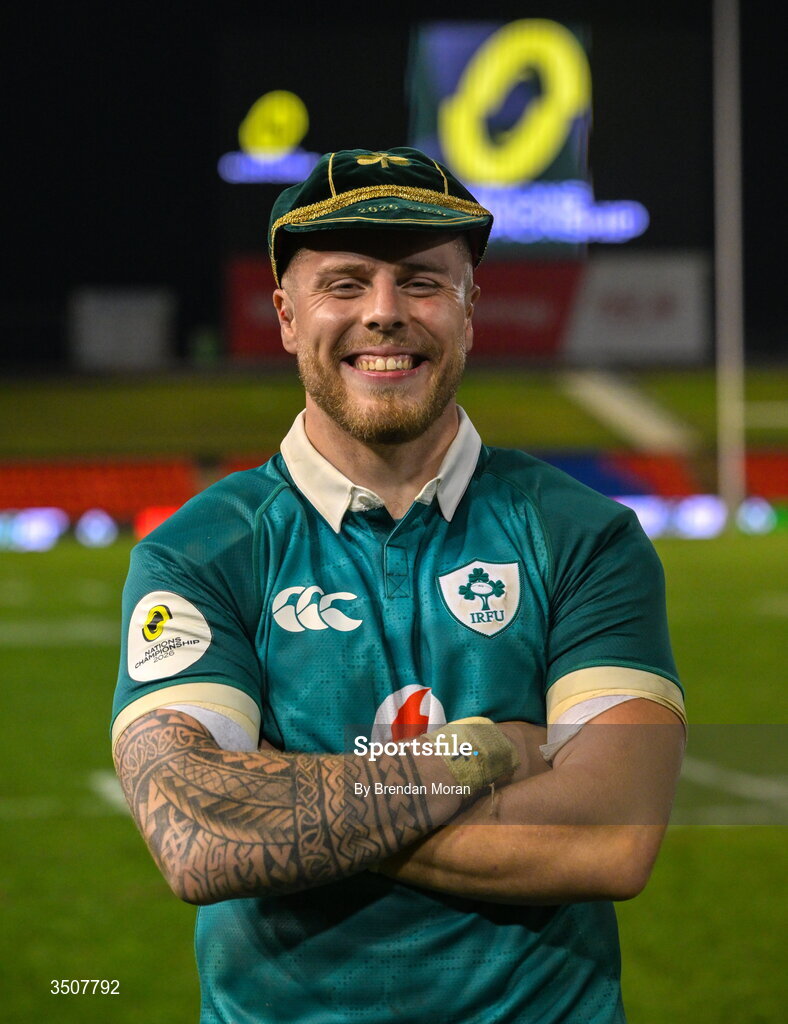 11 July 2026; Sean Jansen of Ireland with his first international cap after the 2026 Nations Championship Round Two match between Japan and Ireland at McDonald Jones Stadium in Newcastle, Australia. Photo by Brendan Moran/Sportsfile