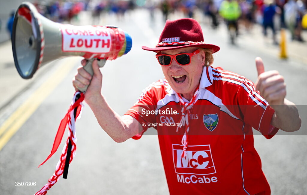 11 July 2026; Louth supporter Frank Godfrey, from Drogheda, before the GAA Football All-Ireland Senior Championship semi-final match between Mayo and Louth at Croke Park in Dublin. Photo by Stephen McCarthy/Sportsfile