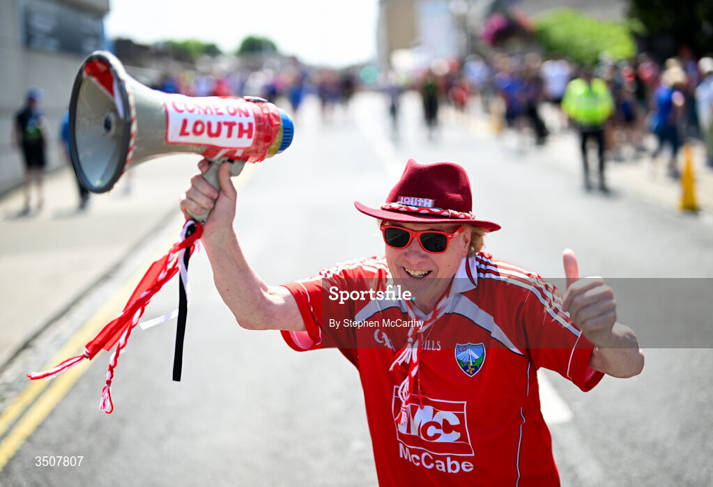 11 July 2026; Louth supporter Frank Godfrey, from Drogheda, before the GAA Football All-Ireland Senior Championship semi-final match between Mayo and Louth at Croke Park in Dublin. Photo by Stephen McCarthy/Sportsfile
