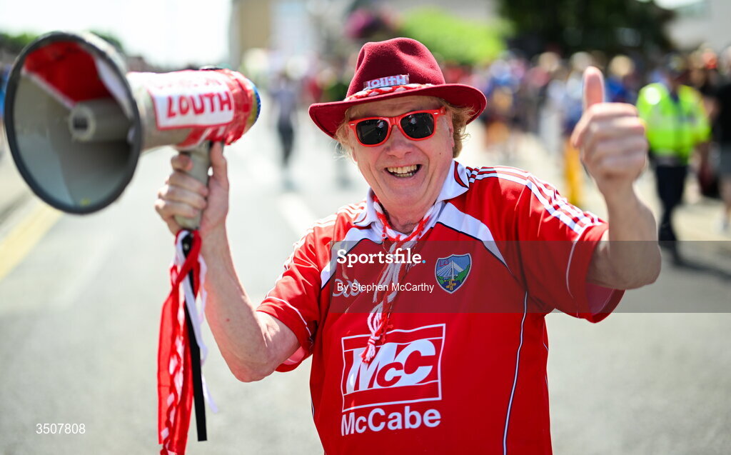 11 July 2026; Louth supporter Frank Godfrey, from Drogheda, before the GAA Football All-Ireland Senior Championship semi-final match between Mayo and Louth at Croke Park in Dublin. Photo by Stephen McCarthy/Sportsfile