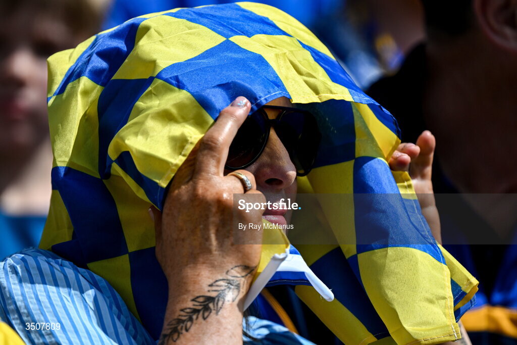 11 July 2026; A Wicklow supporter, in the Cusack Stand, during the Tailteann Cup final match between Down and Wicklow at Croke Park in Dublin. Photo by Ray McManus/Sportsfile