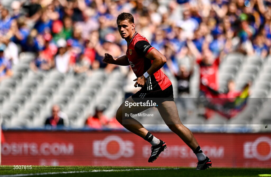 11 July 2026; Pat Havern of Down after scoring their side's first goal during the Tailteann Cup final match between Down and Wicklow at Croke Park in Dublin. Photo by Ben McShane/Sportsfile