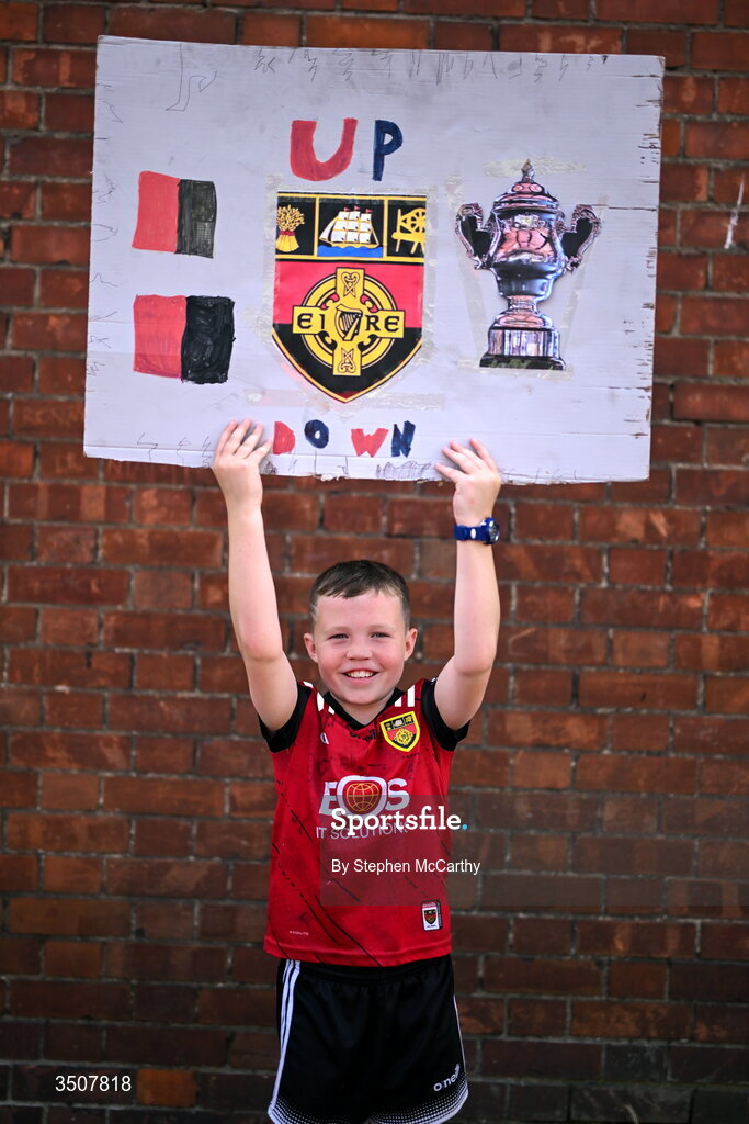 11 July 2026; Down supporter Tom Keyes, age 10, from Belfast, before the Tailteann Cup final match between Down and Wicklow at Croke Park in Dublin. Photo by Stephen McCarthy/Sportsfile