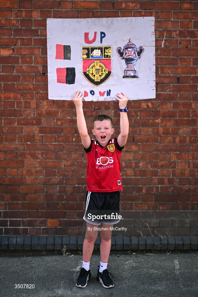 11 July 2026; Down supporter Tom Keyes, age 10, from Belfast, before the Tailteann Cup final match between Down and Wicklow at Croke Park in Dublin. Photo by Stephen McCarthy/Sportsfile
