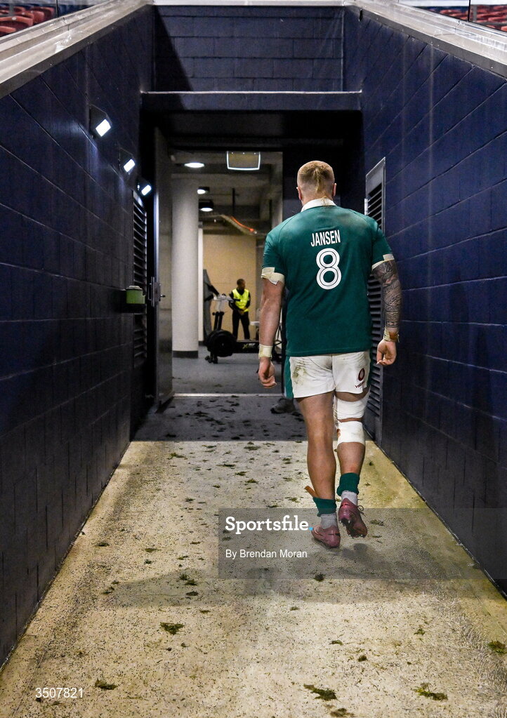 11 July 2026; Sean Jansen of Ireland leaves the pitch after the 2026 Nations Championship Round Two match between Japan and Ireland at McDonald Jones Stadium in Newcastle, Australia. Photo by Brendan Moran/Sportsfile