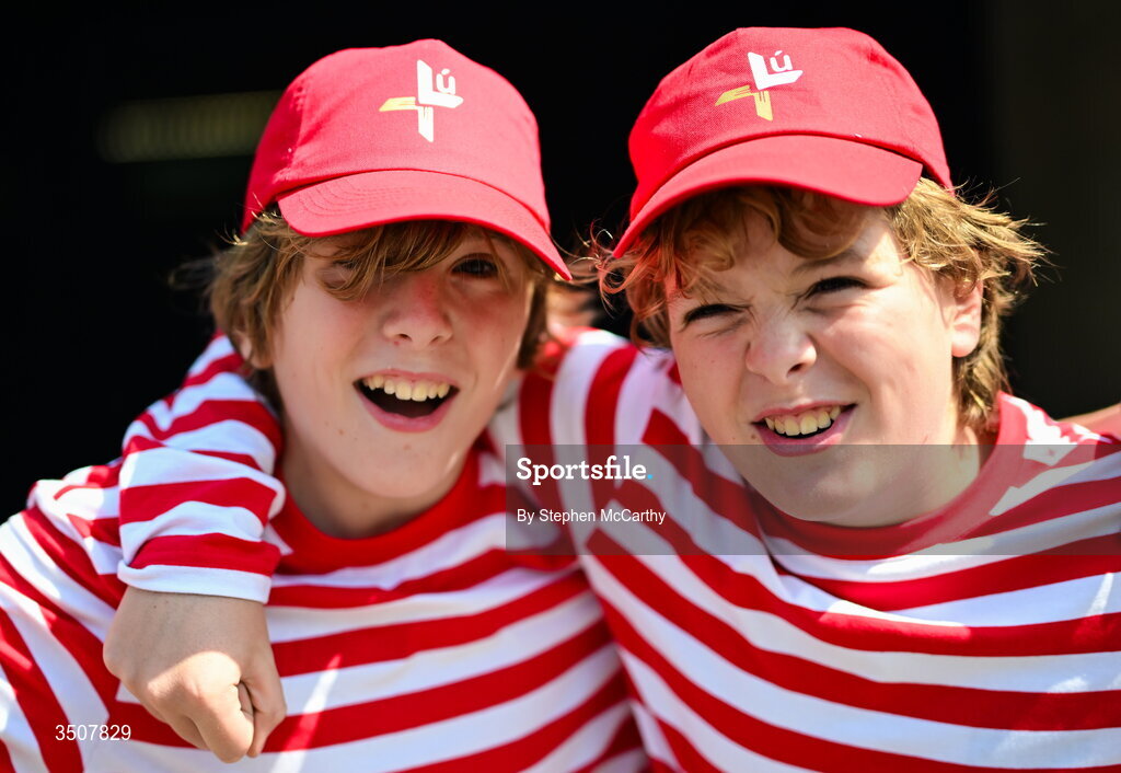 11 July 2026; Louth supporters Oran, left, and Otto Commins before the GAA Football All-Ireland Senior Championship semi-final match between Mayo and Louth at Croke Park in Dublin. Photo by Stephen McCarthy/Sportsfile