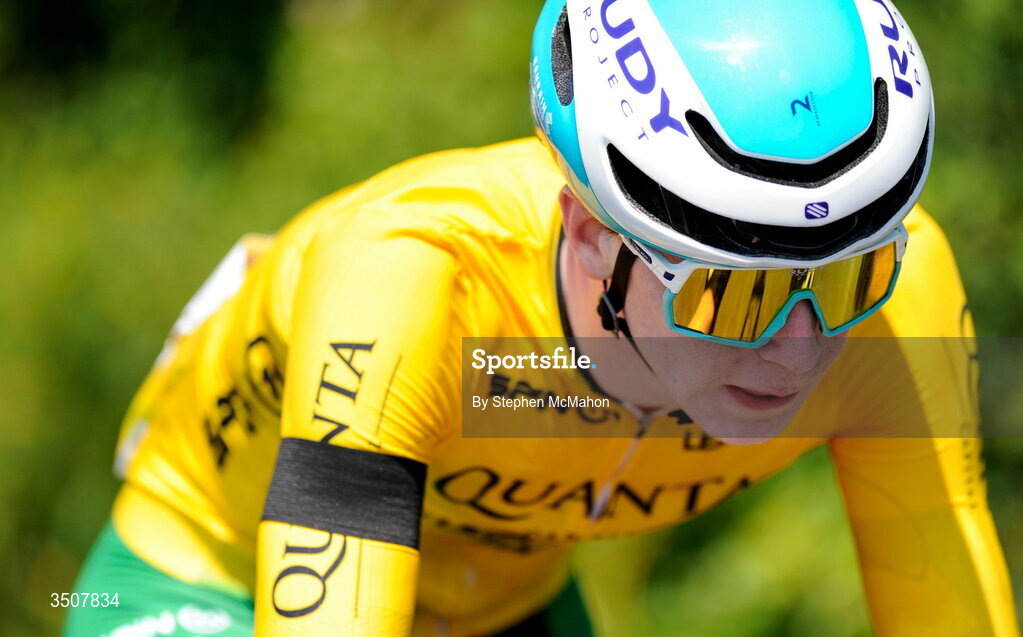 11 July 2026; Rian McCrystal of Cycling Ireland during Stage 5 of 2026 Junior Tour of Ireland to Ballyallia Lake. Photo by Stephen McMahon/Sportsfile