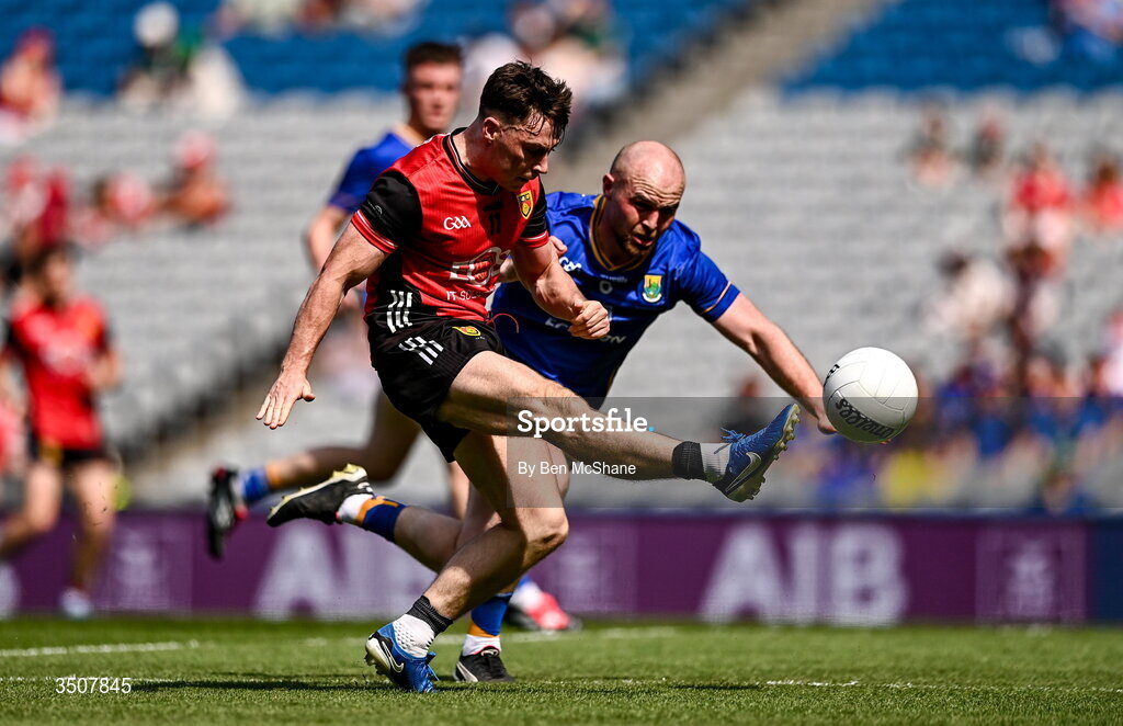 11 July 2026; Ceilum Doherty of Down in action against Eoin Murtagh of Wicklow during the Tailteann Cup final match between Down and Wicklow at Croke Park in Dublin. Photo by Ben McShane/Sportsfile