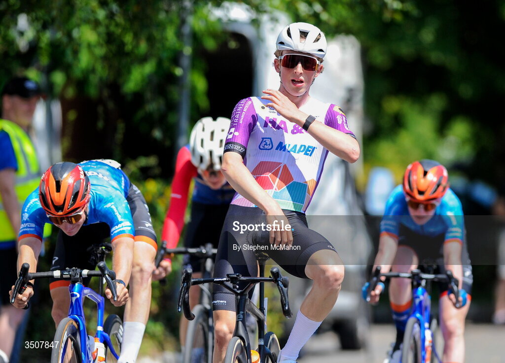 11 July 2026; Lucas Lillistone of Halesowen Academy-Mapei winning Stage 5 of 2026 Junior Tour of Ireland to Ballyallia Lake. Photo by Stephen McMahon/Sportsfile