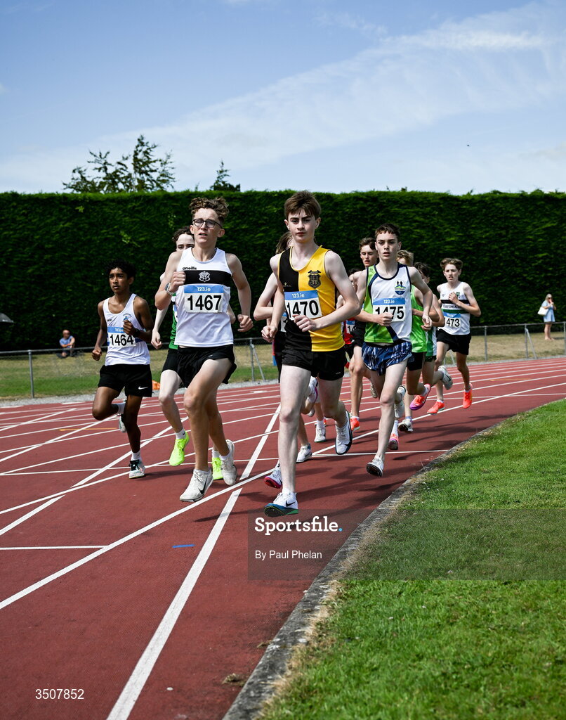 11 July 2026; The U15 boy's 1500m during day three of the 123.ie National Championships at Tullamore Harriers Athletics Club in Tullamore, Offaly. Photo by Paul Phelan/Sportsfile