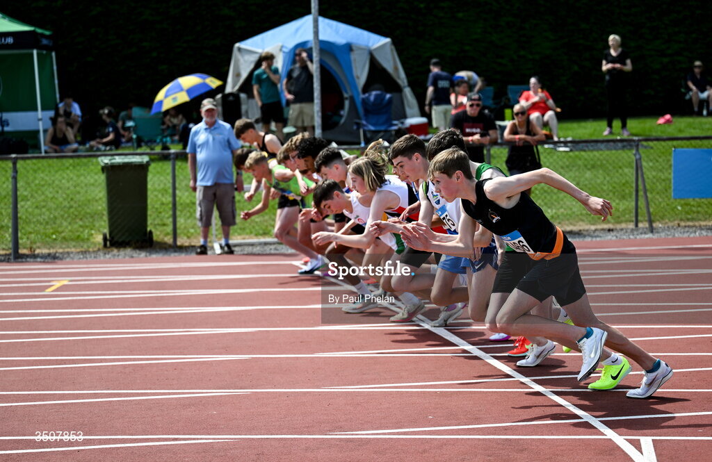 11 July 2026; The U15 boy's 1500m during day three of the 123.ie National Championships at Tullamore Harriers Athletics Club in Tullamore, Offaly. Photo by Paul Phelan/Sportsfile