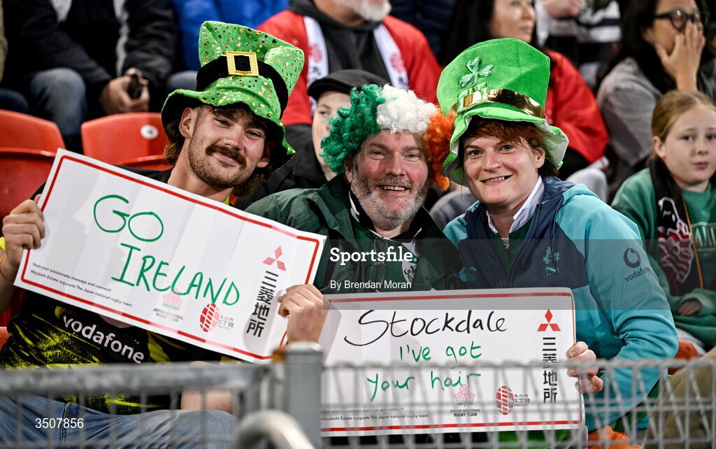 11 July 2026; Ireland supporters during the 2026 Nations Championship Round Two match between Japan and Ireland at McDonald Jones Stadium in Newcastle, Australia. Photo by Brendan Moran/Sportsfile