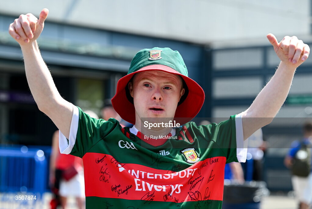 11 July 2026; Mayo supporter Fergal Birrane, from Ballina, before the GAA Football All-Ireland Senior Championship semi-final match between Mayo and Louth at Croke Park in Dublin. Photo by Ray McManus/Sportsfile