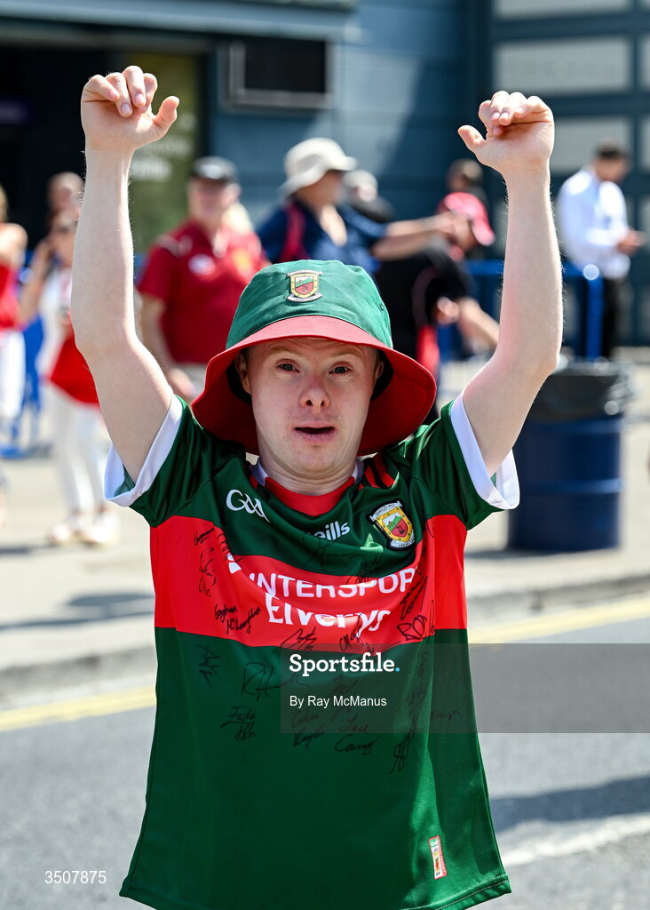 11 July 2026; Mayo supporter Fergal Birrane, from Ballina, before the GAA Football All-Ireland Senior Championship semi-final match between Mayo and Louth at Croke Park in Dublin. Photo by Ray McManus/Sportsfile