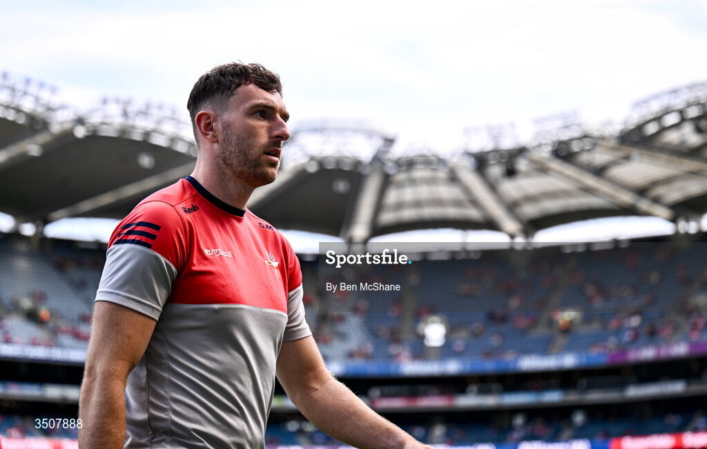 11 July 2026; Sam Mulroy of Louth before the GAA Football All-Ireland Senior Championship semi-final match between Mayo and Louth at Croke Park in Dublin. Photo by Ben McShane/Sportsfile
