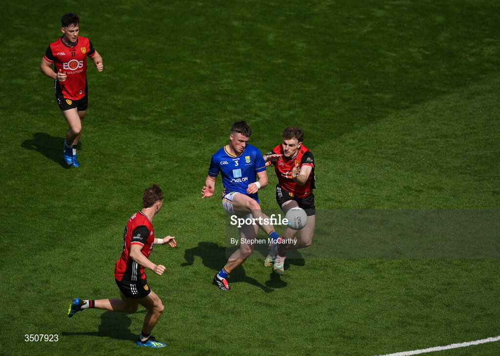 11 July 2026; Matt Nolan of Wicklow in action against Ryan Magill of Down during the Tailteann Cup final match between Down and Wicklow at Croke Park in Dublin. Photo by Stephen McCarthy/Sportsfile