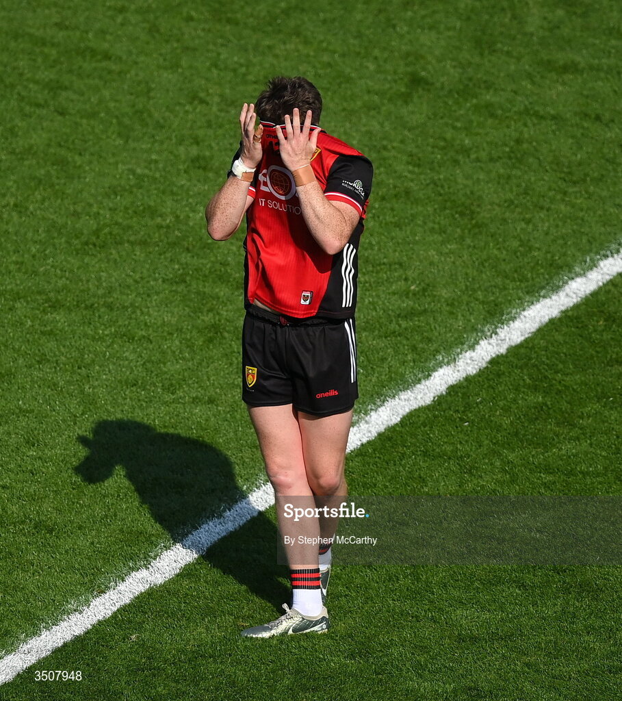11 July 2026; Miceal Rooney of Down after the Tailteann Cup final match between Down and Wicklow at Croke Park in Dublin. Photo by Stephen McCarthy/Sportsfile
