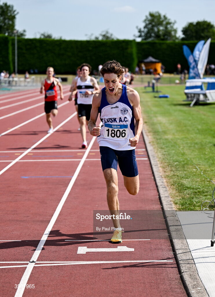 11 July 2026; Conor Mcguirk of Lusk A.C. comes second in the U19 boy's 1500m during day three of the 123.ie National Championships at Tullamore Harriers Athletics Club in Tullamore, Offaly. Photo by Paul Phelan/Sportsfile