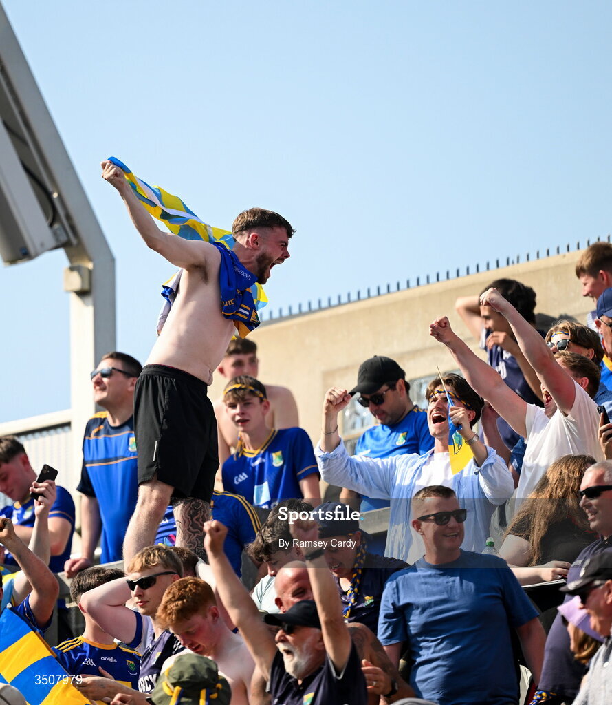 11 July 2026; Wicklow supporters celebrate after the Tailteann Cup final match between Down and Wicklow at Croke Park in Dublin. Photo by Ramsey Cardy/Sportsfile