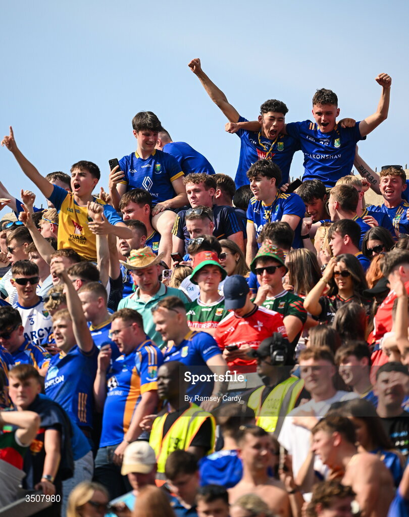11 July 2026; Wicklow supporters celebrate after the Tailteann Cup final match between Down and Wicklow at Croke Park in Dublin. Photo by Ramsey Cardy/Sportsfile