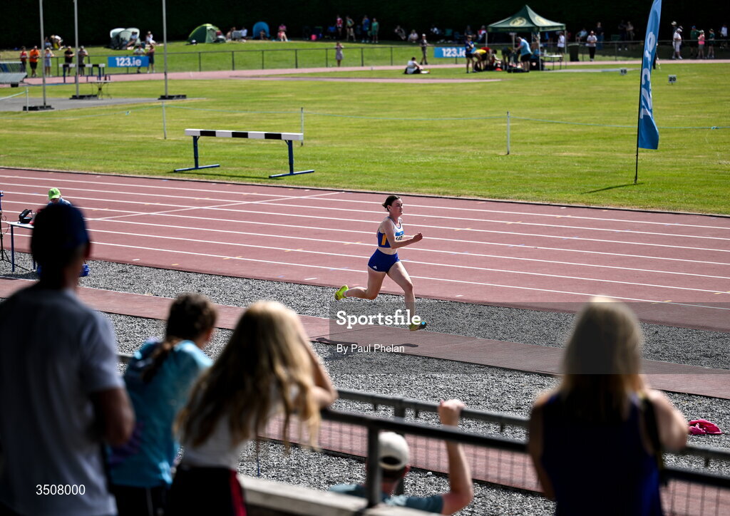 11 July 2026; Aliyah Whelan Tully of Ratoath A.C. competes in the U19 girl's Long Jump during day three of the 123.ie National Championships at Tullamore Harriers Athletics Club in Tullamore, Offaly. Photo by Paul Phelan/Sportsfile