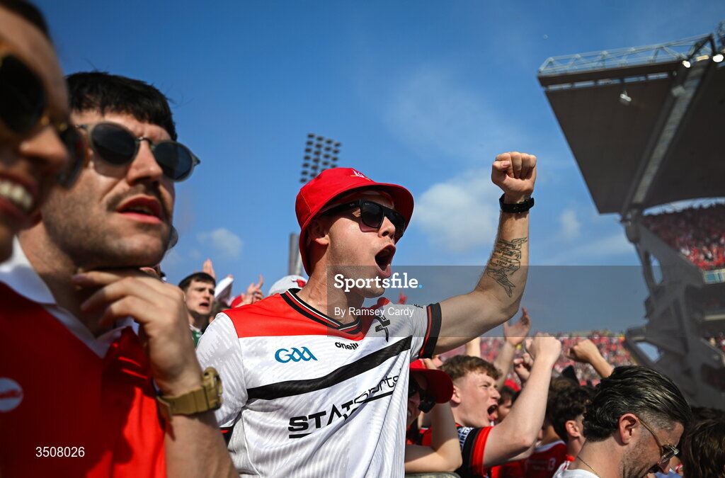 11 July 2026; A Louth supporter during the GAA Football All-Ireland Senior Championship semi-final match between Mayo and Louth at Croke Park in Dublin. Photo by Ramsey Cardy/Sportsfile